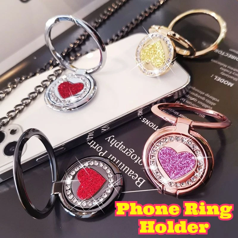 Metal Dual Ring Phone Holder Diamond Inlay Paste Type Stand Universal Finger Grip Sparkling Anti Slip Anti Fashion Mobile Decor