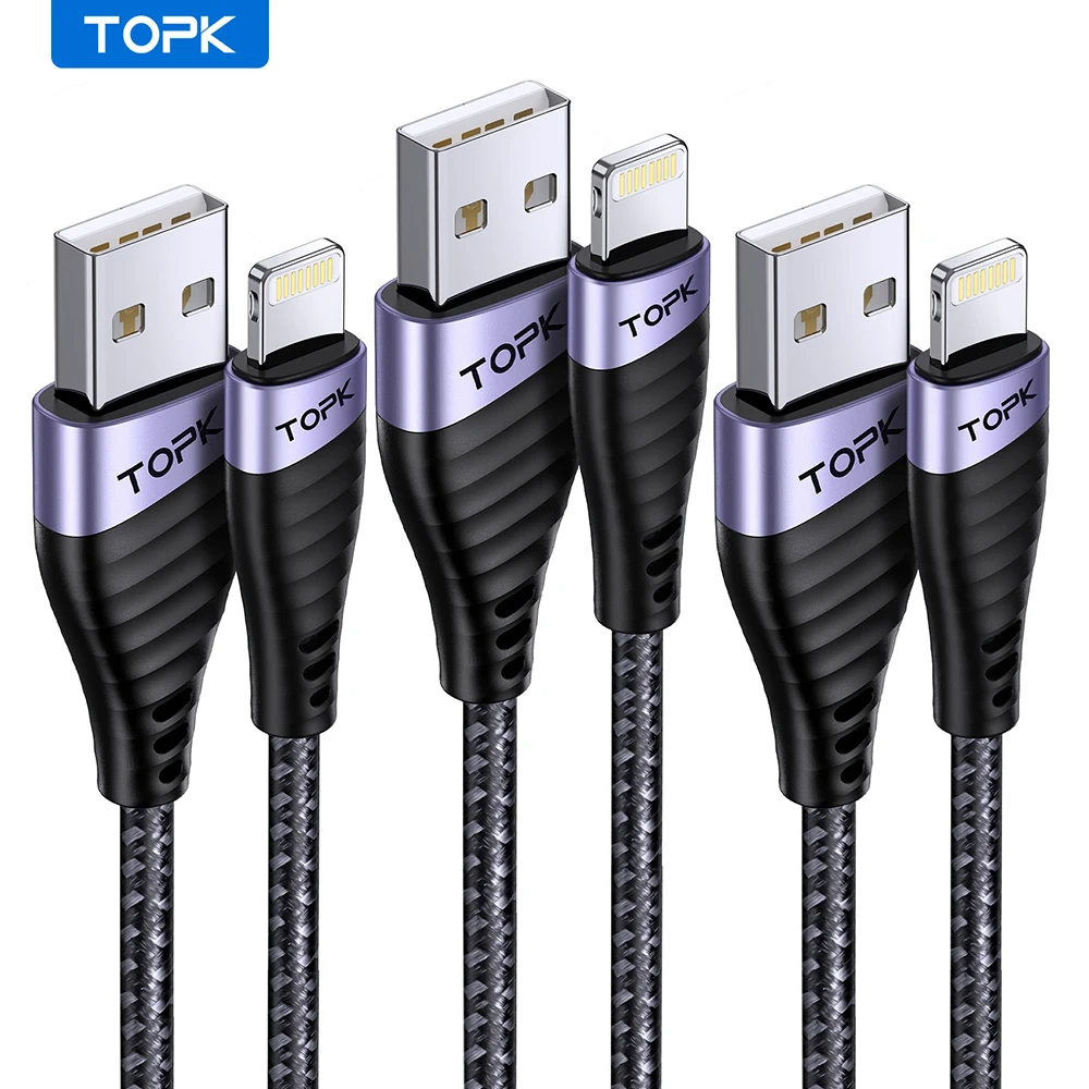 TOPK [3Pack] MFi Certified USB to Lightning Cable, Nylon Braided iPhone Charger Cable for iPhone 14 Pro Max 13 X