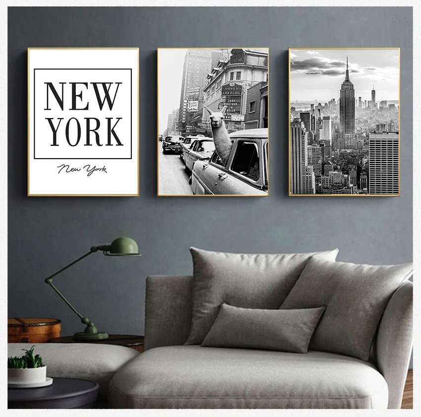 llama Print New York City Photo Picture Wall Art Home Decor Llama in a taxi on Times Square Canvas Print and Vintage