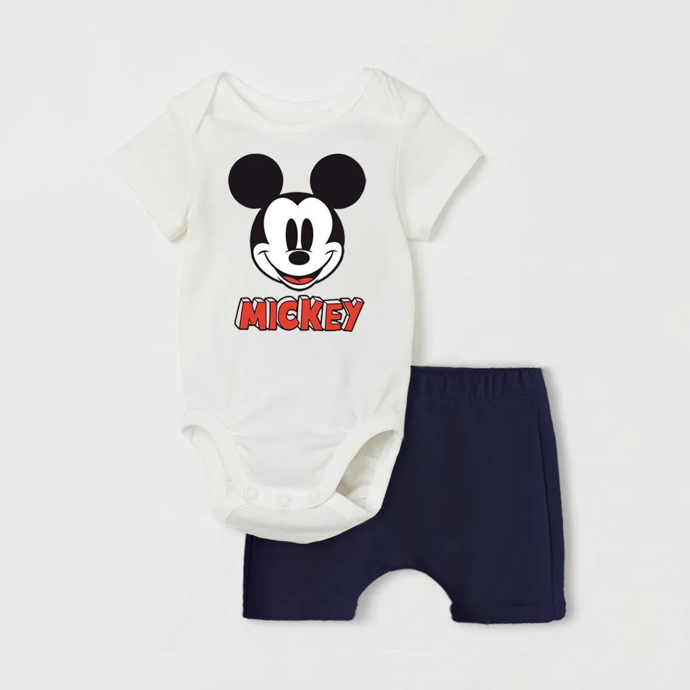 

2 шт., хлопковые костюмы для маленьких мальчиков, летняя мода, боди с принтом Микки Мауса + шорты, одежда для младенцев 3-24 месяцев