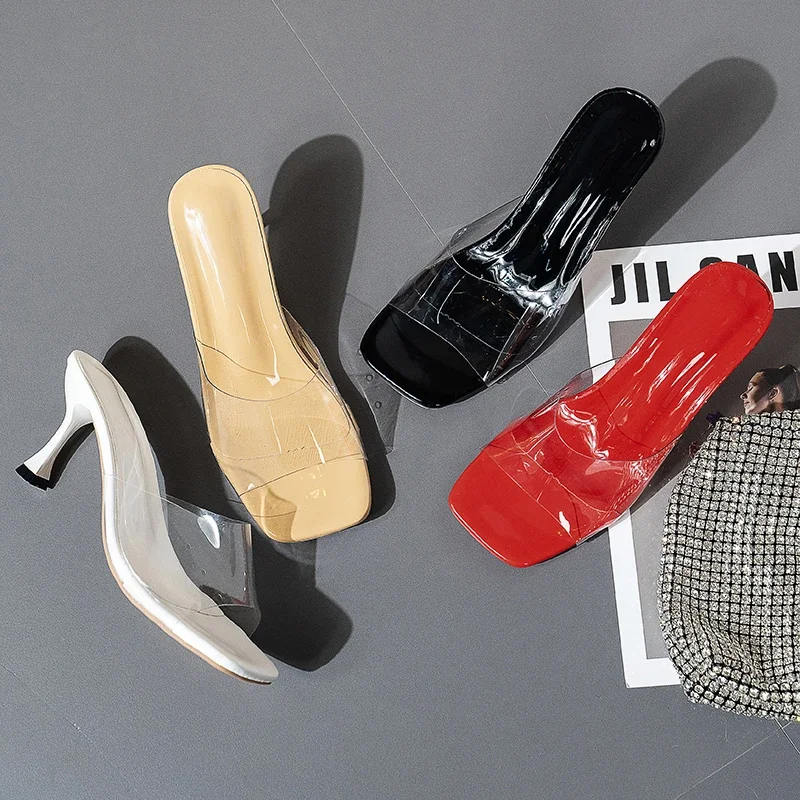 Hot 2024 Summer Pumps Sandals PVC Jelly Slippers Open Toe High Heels Women Transparent Perspex Shoes Heel Clear