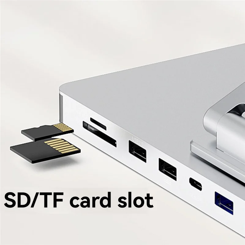 360° Rotatable 10 Ports Docking Station With USB Hub Card Reader RJ45 For Laptop Foldable Universal Bracket Holder
