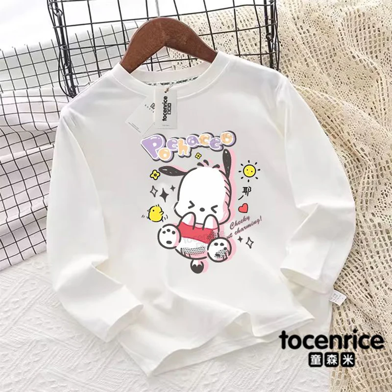 

Sanrio Pochacco Long Sleeve T-Shirt Girl Heart Kawaii Anime Children Autumn Clothes Cartoon Cute Cotton Thin Top Tide Kid Gift