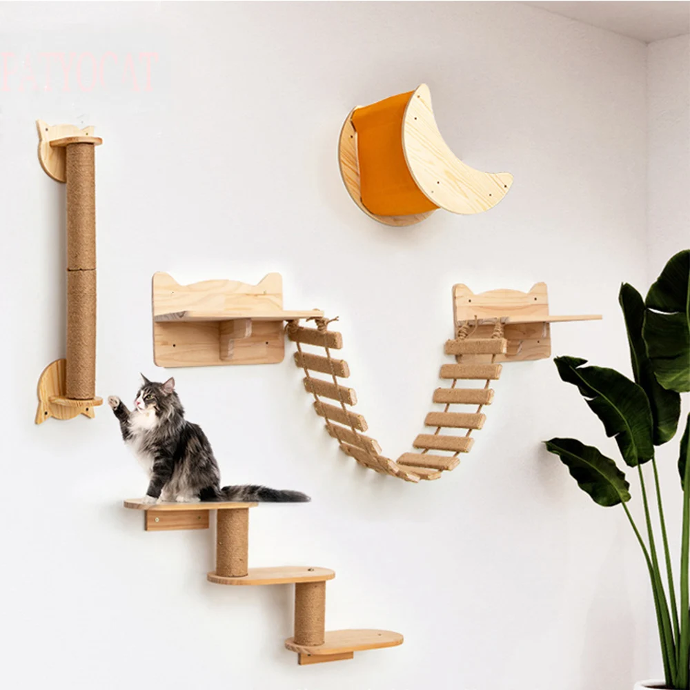 

Cat tree Wall Mounted Furniture Climbing Shelves Cat Scratching Post Cat House And Bridge With Jumping Step For Pet Playing