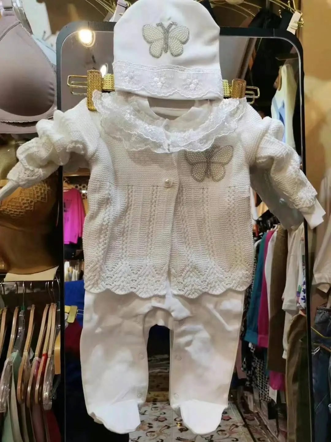 Dollbling Dubai Baby Winter Sweater Outfit Toddler Knitted Romper Crown Jewelry Onesie Bawełniany kombinezon i turban Hat Set