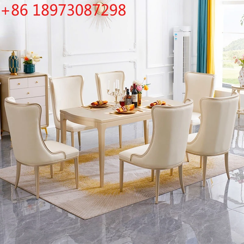 

American light luxury solid wood dining table, family marble long dining table high-end living room