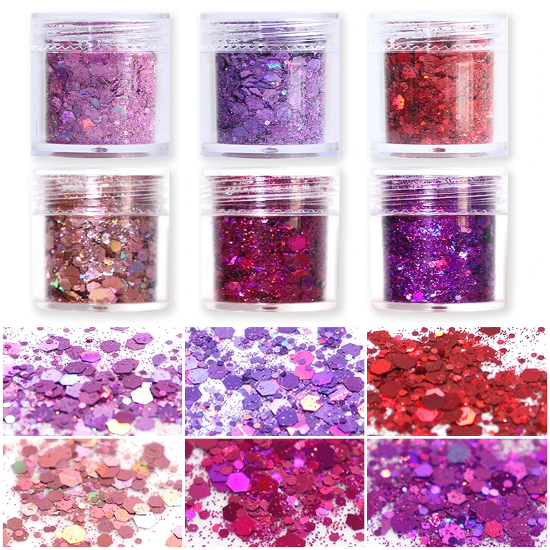 Holographische AB Aurora Nail art Pailletten Meerjungfrau Gemischt Größe Hexagon Chunky Chrome Glitter Zubehör Polnischen Maniküre Dekorationen – Detail 10