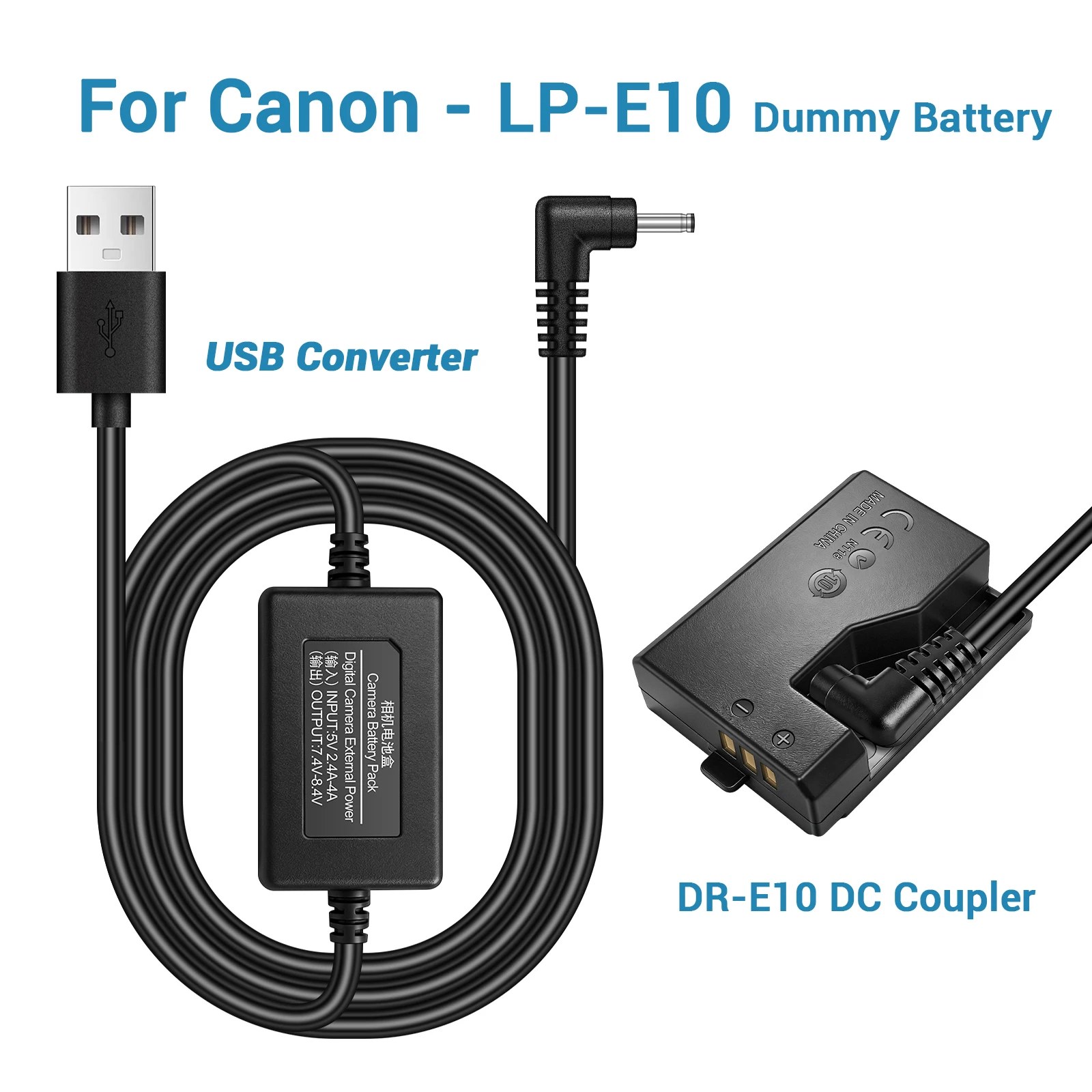 USB Converter with LP-E10 Dummy Battery DR-E10 DC Coupler for Canon EOS Rebel T3 T5 T6 T7 1100D 1200D 1300D 1500D 2000D Kiss X50