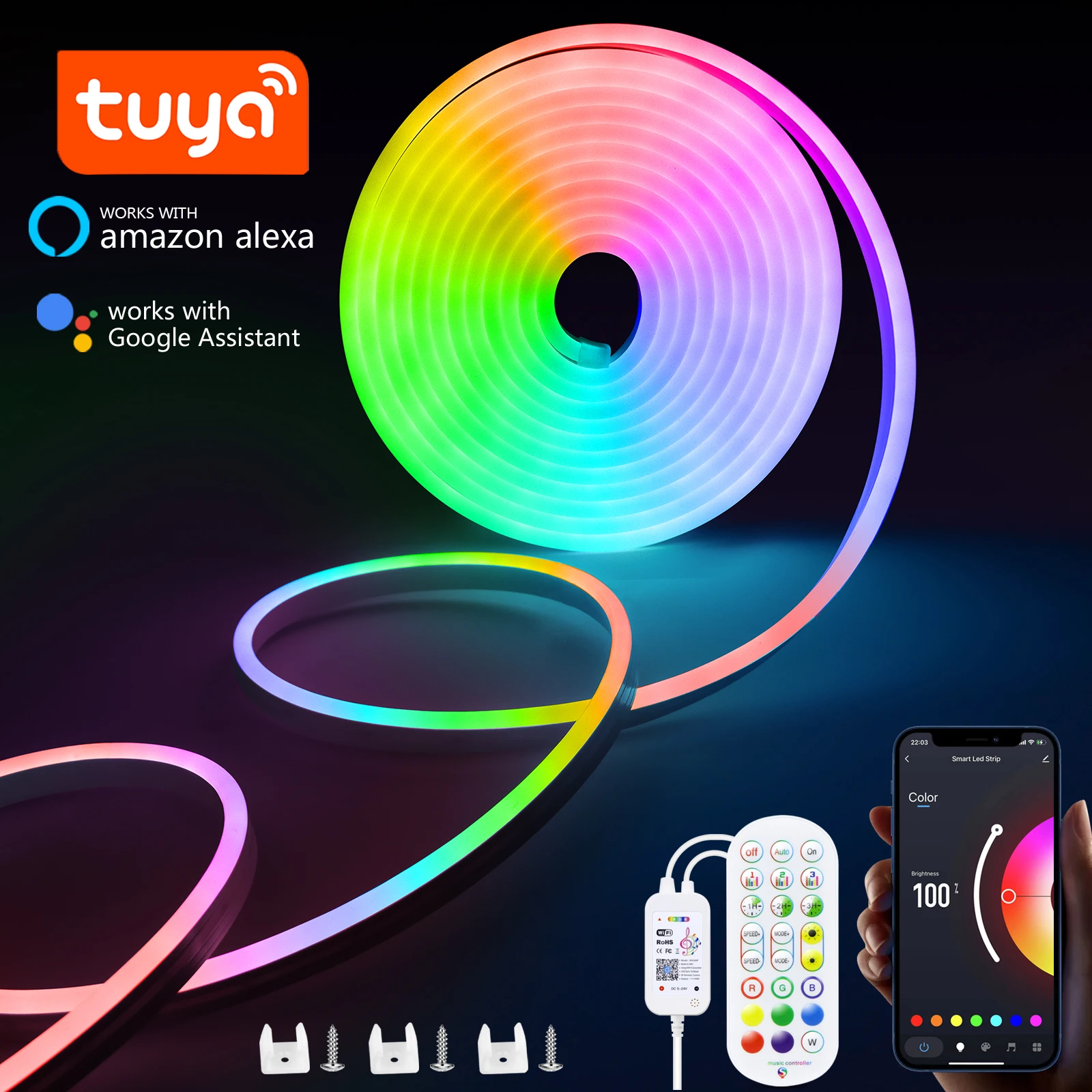 Taśma LED RGB Neon DC5V WiFi Neon RGB Strip 1M 2M 3M 4M 5M Współpracuje z aplikacją Tuya Smart Life/Alexa do telewizora Oświetlenie dekoracyjne do