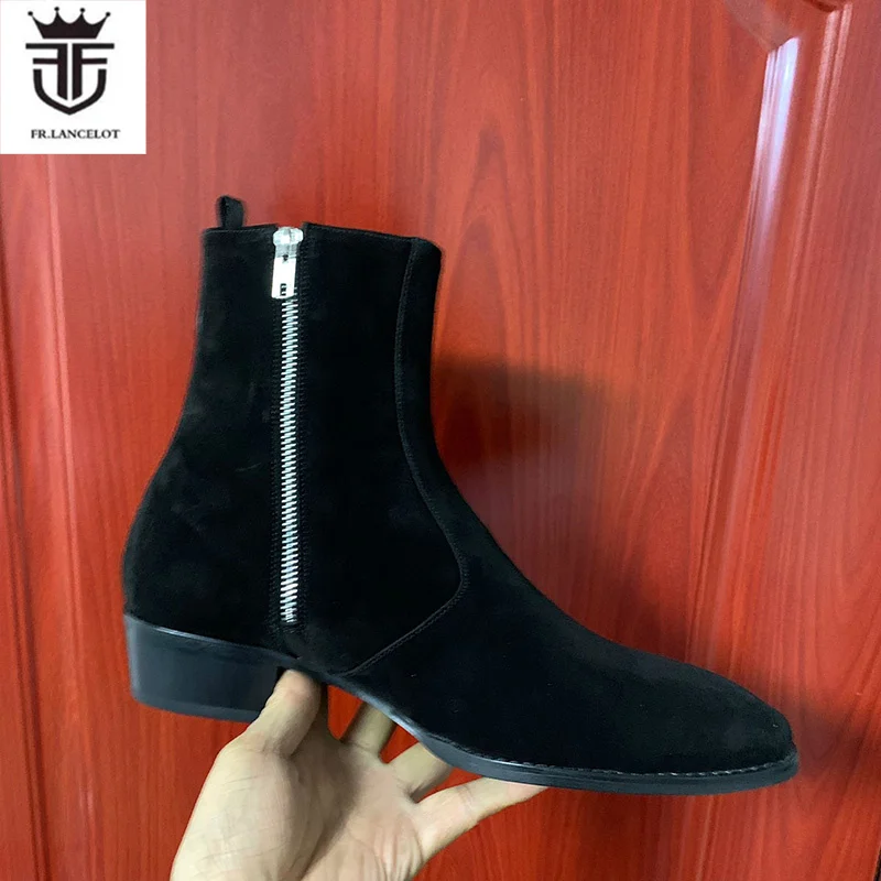 FR.LANCELOT 2024 New fashion Chelsea Boots British Style Men Suede leather Boots men\'s booties Side Metal Zip knight shoes