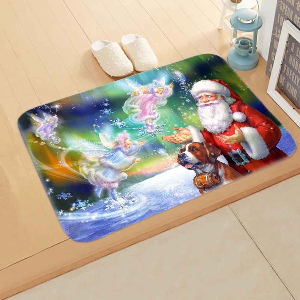 Merry Christmas Door Mat Cat Dog   Snowman Floor  Santa Claus Carpet Indoor Home Kitchen Decorative  