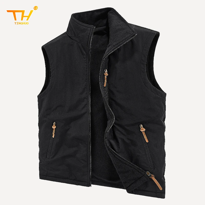 TINGHUO Herenvestjas Outdoor Mouwloos Vissersjack Heren Dikke fleece jacht- en campingvest