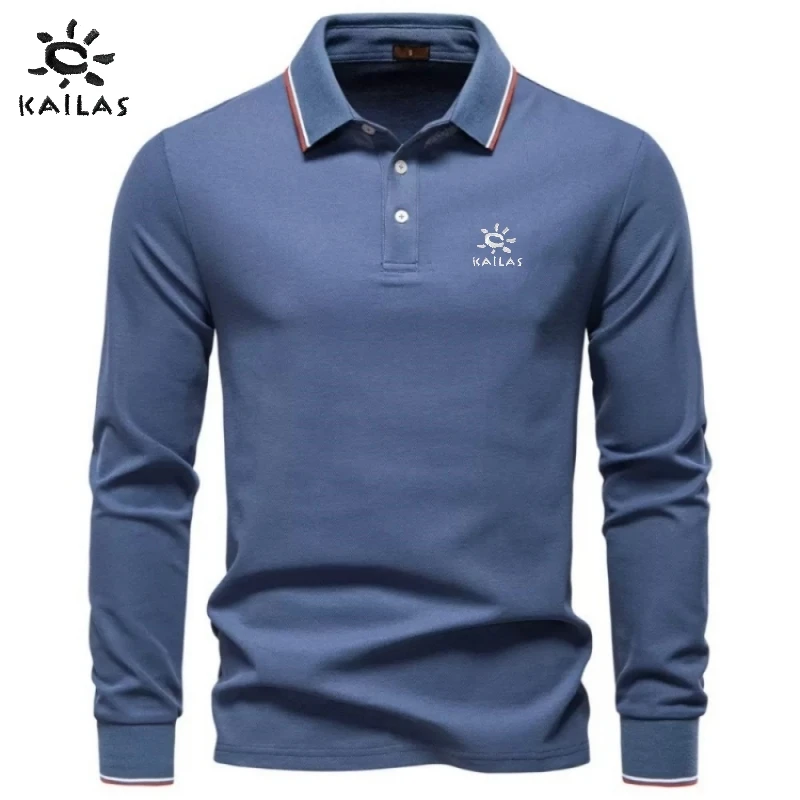 New autumn and winter men's high-quality 100% pure cotton long sleeved polo shirt men's fashionable casual warm versatile top