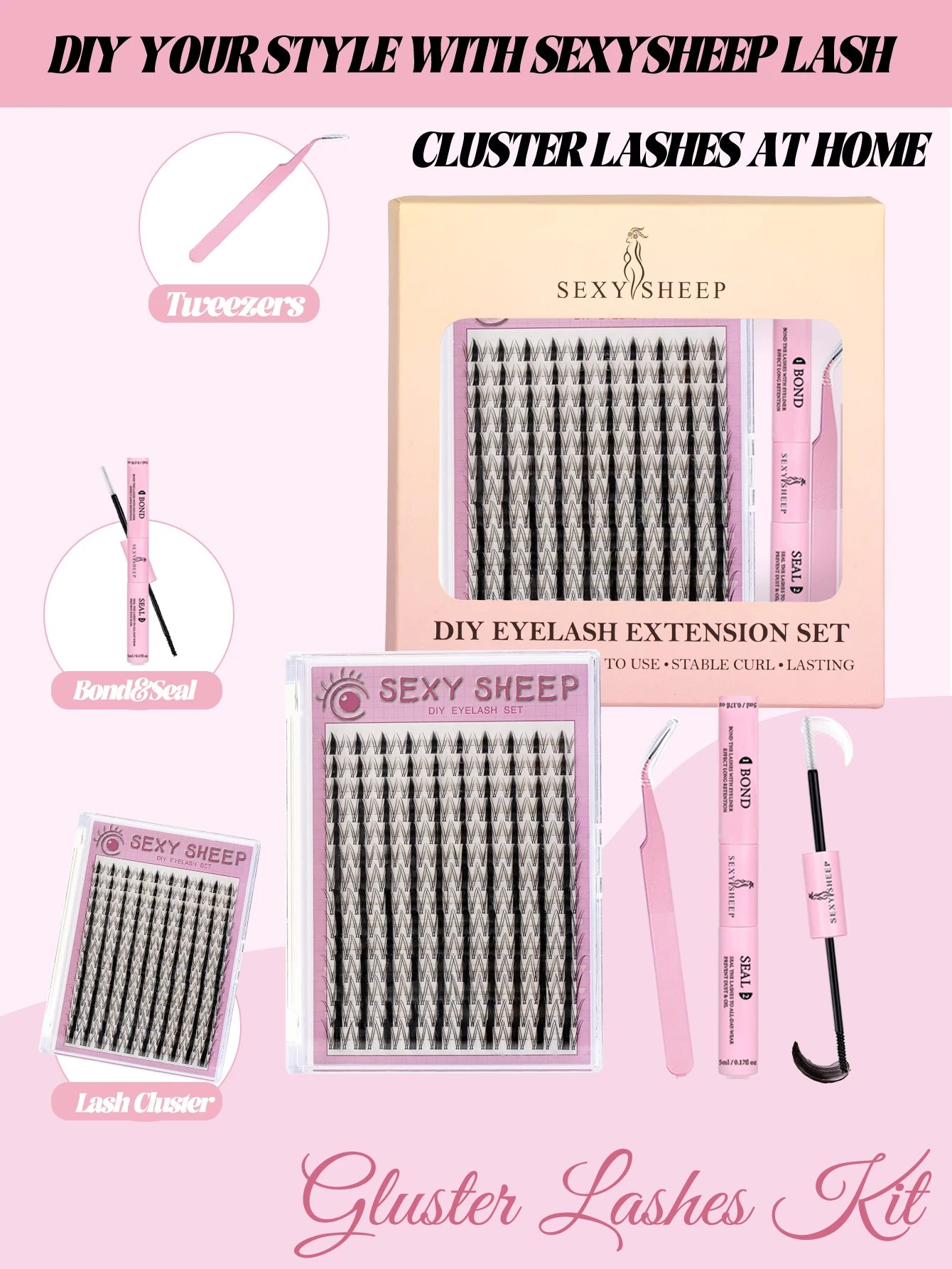 140 pz FAI DA TE Ciglia Cluster Kit Manga Eye Estensione Ciglia Naturali Cluster Volume Naturale Ciglia Individuali Con Legame E Sigillo