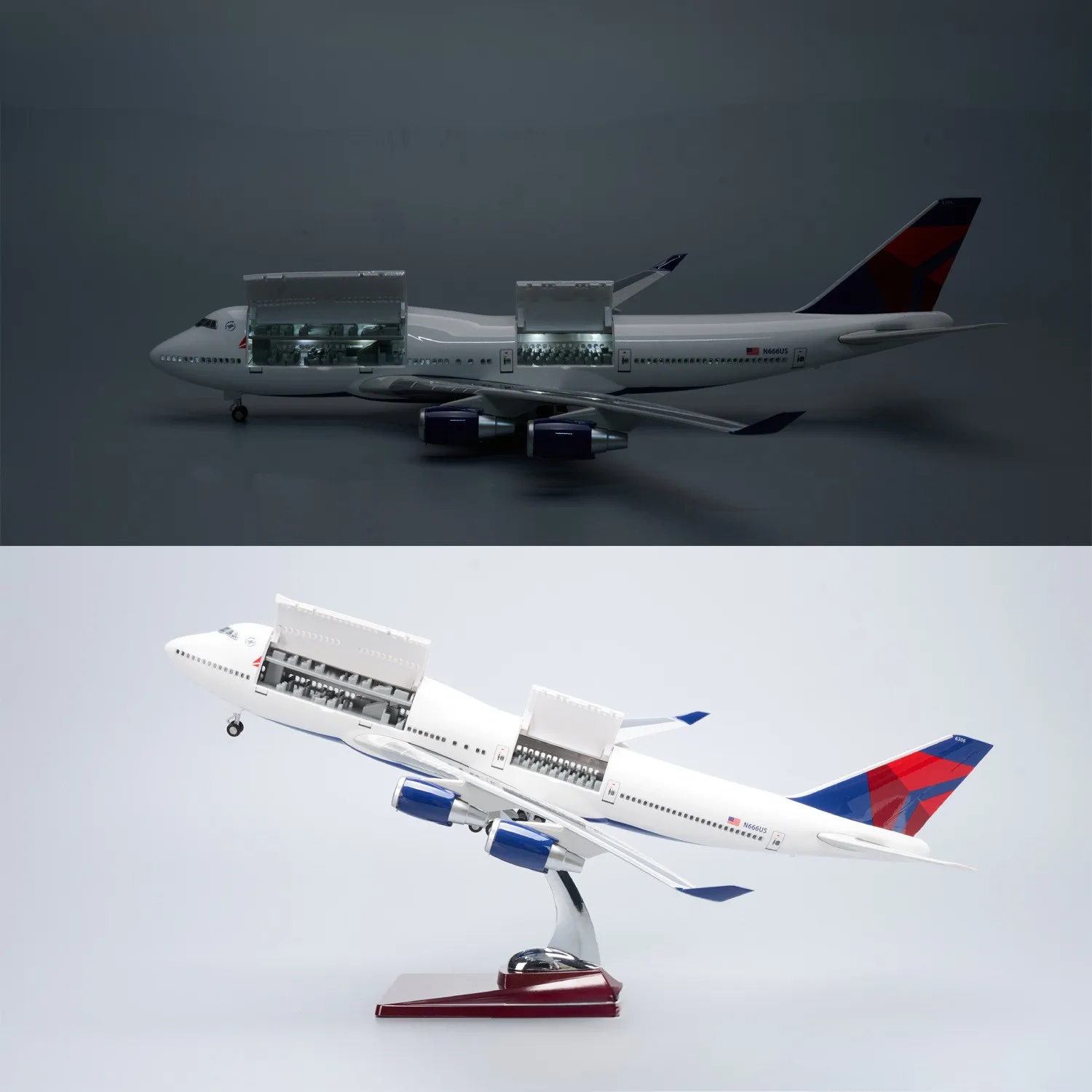 47cm Large Scale Delta Airways B747 Resin Diecast Airplane Model Kit with Stand Cabin Door Openable For Aviation Souvenir Gift