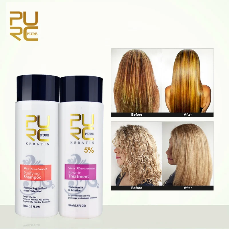 PURC 100ml Brazilian Keratin Straightening Treatment Purifying Shampoo Set Repair Curly Hair Keratin Smoothing Care Products