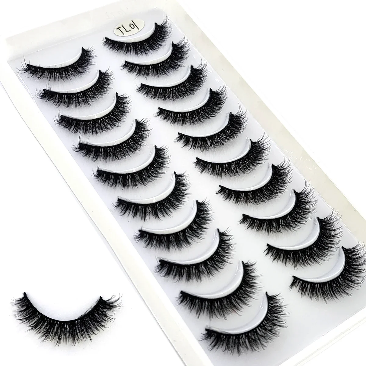 AMSDCN 5/10 pairs Soft and Fluffy 3D Artificial Mink False Eyelash Thick Hand Rolled Mink False Eyelash Natural False Eyelashe
