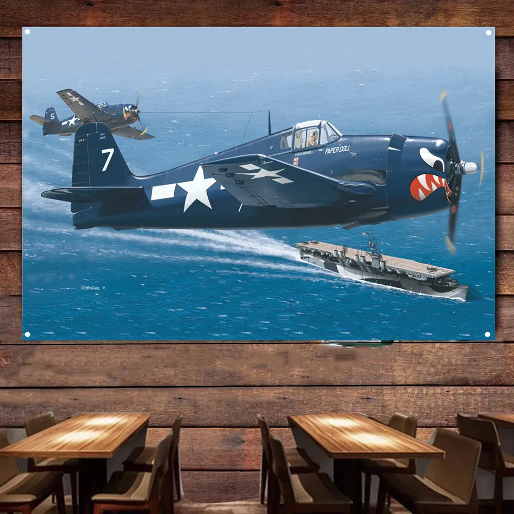F6F-3 Hellcat Fighter Jet Flag Hanging Banners U.S. Air Force Aviation Military Art Poster Wall Art Tapestry Home Decor Painting