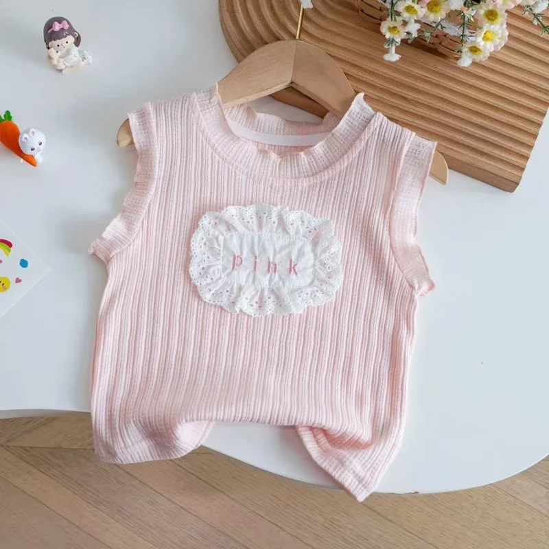 

2-7Y Baby and Girls' Clothing Set 2026 Summer New Style Children's Sweet Tank Top T-shirt Lace Short Skirt Two Piece Set