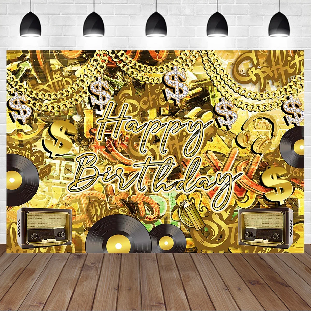 

Mocsicka Hop Disco Music Birthday Photography Backdrop Radio Turntable Gold Glitter Party Background Retro Style Photo Photocall