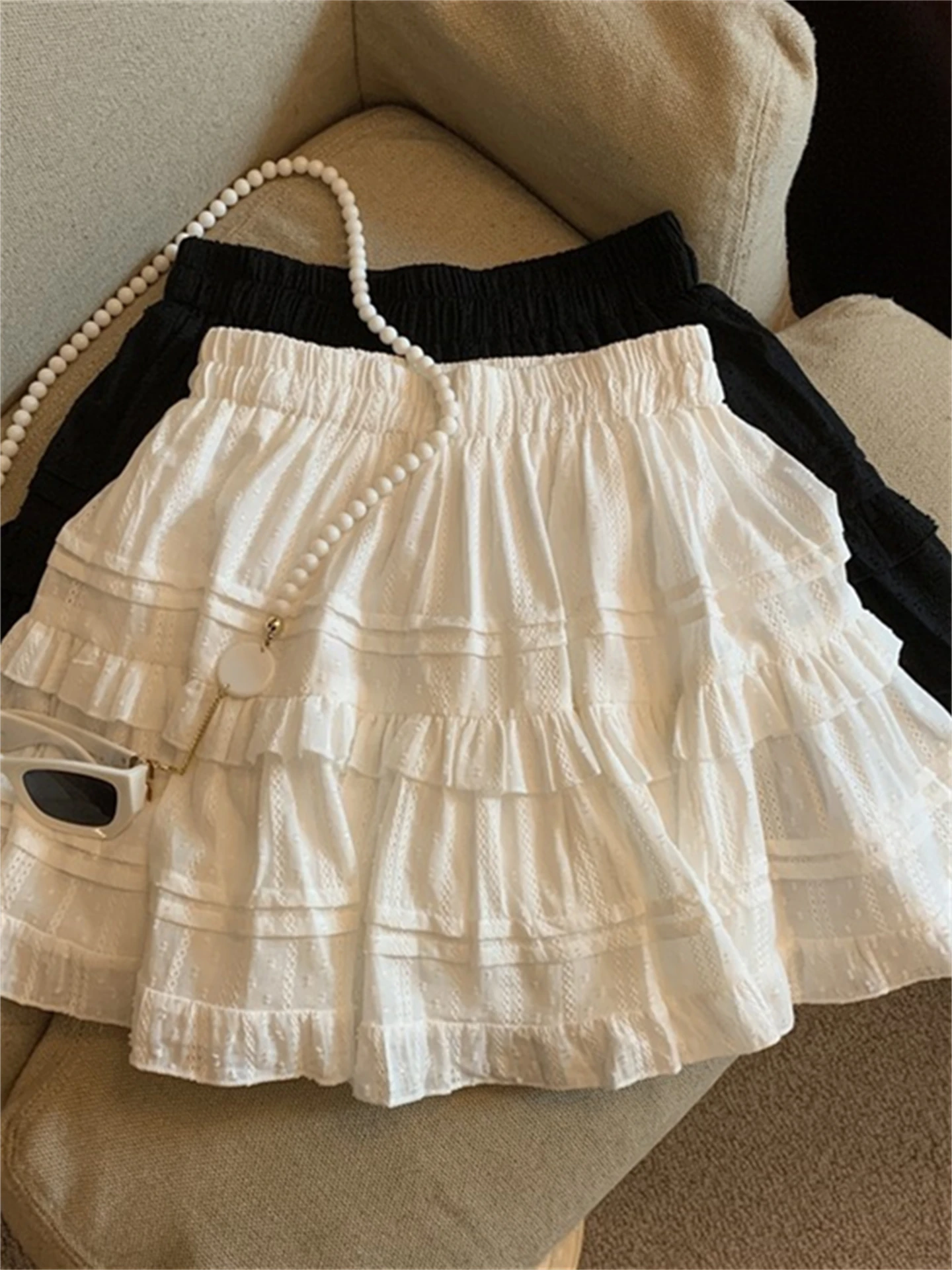 White High Waist Ballet Style Half-length Skirt Women's plus Size Spring Anti-Exposure Miniature Cake Skirt Sweet Anti-aging ...