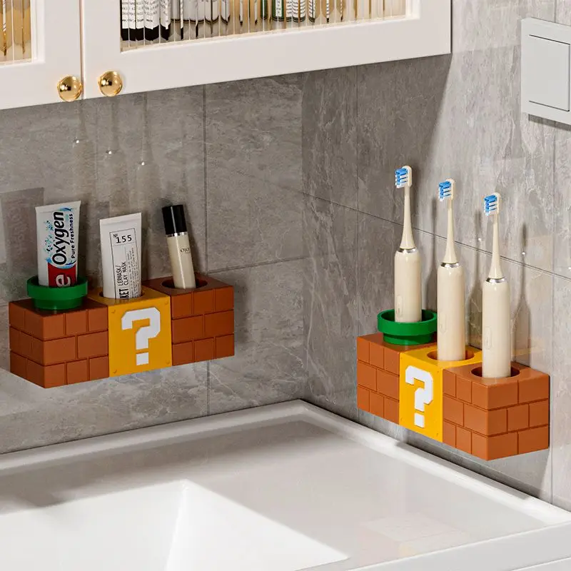 سوبر ماريو الكرتون حامل فرشاة الأسنان أنيمي الإبداعية المنزلية الحائط معجون الأسنان الصرف تخزين فرشاة الأسنان المنظم