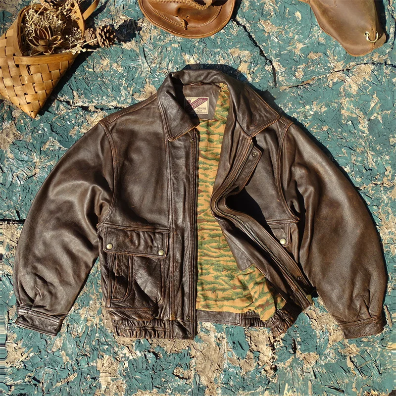 

Удобная кожаная куртка большого размера в стиле ретро, мужское свободное пальто из натуральной кожи со старой воловьей кожей, модное городское пальто