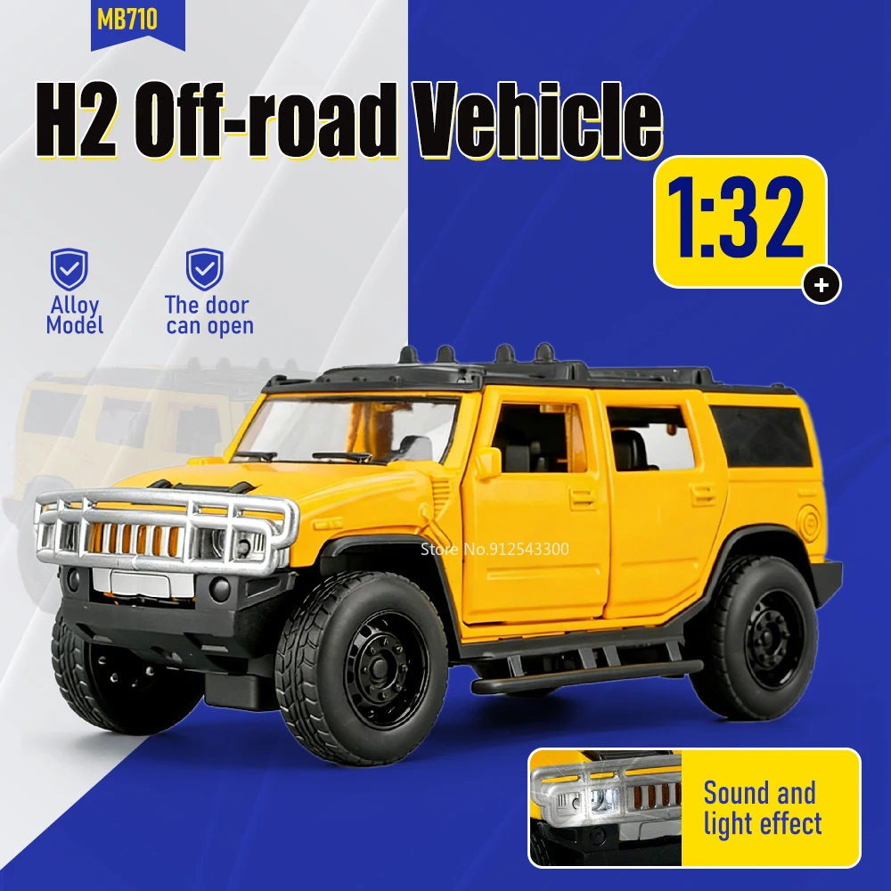 

1:32 Scale H2 Off-road Car Model Toy Music Light Pull Back Military Vehicles Doors Opened Models Toys Office Decoration Gifts