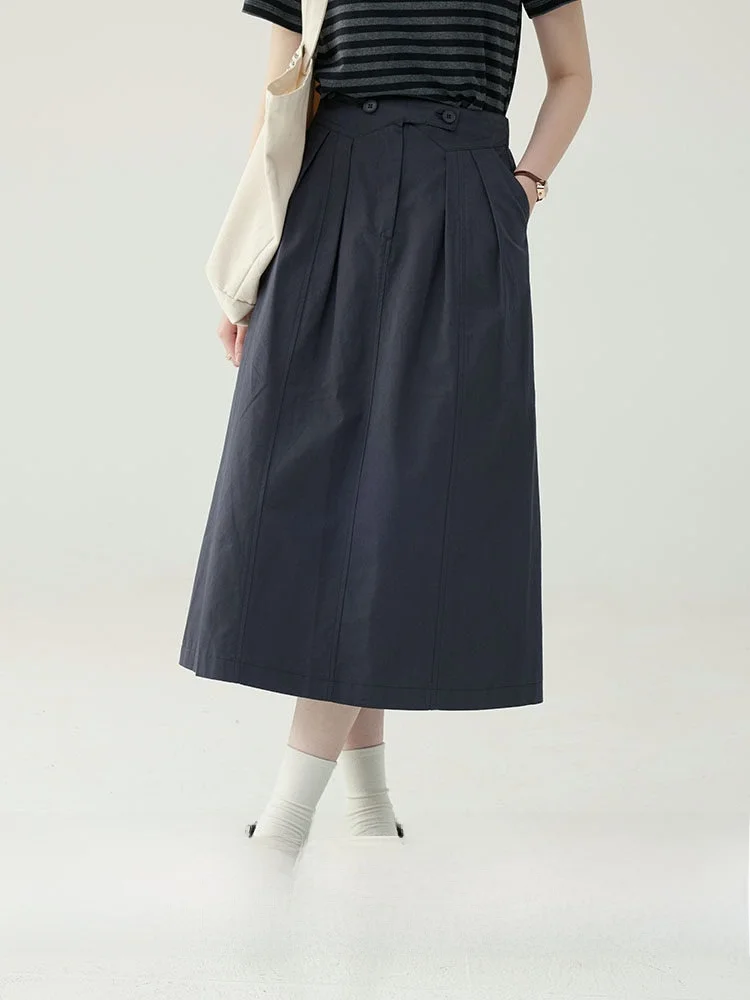 

AMUU North Island Vintage Midi Length Casual A-Line Skirt Women's High Waist Cotton Spring Summer Casual Style Skirts