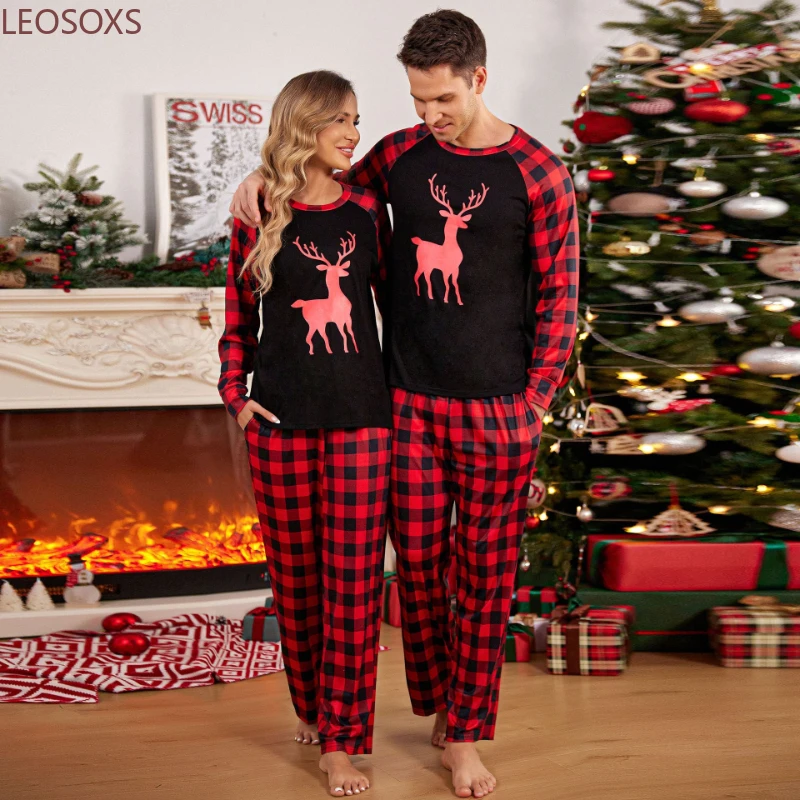 

Christmas Homewear Set Long Sleeve Pajamas with Holiday Print, Unisex Autumn/Winter Family Matching Sleepwear