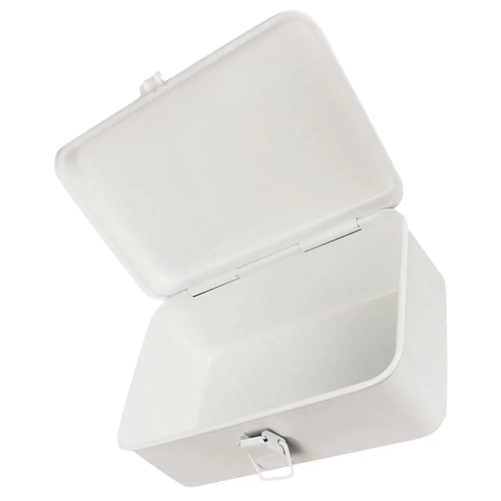 

Vintage White Lockable Toolbox Metal Storage Box Durable Cold Rolled Steel Spacious Interior Security Stylish Design