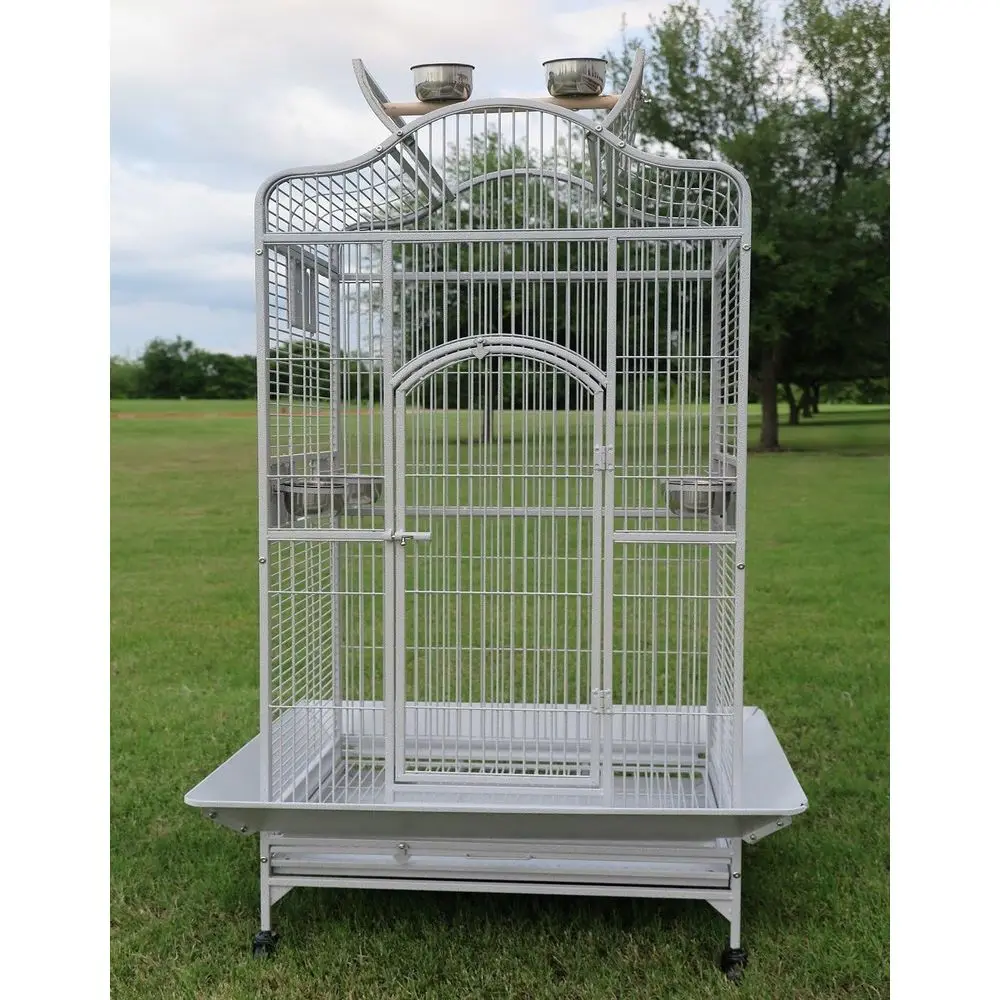 

Spacious Wrought Iron Aviary for Large Parrots, Ideal for Cockatoos and African Greys (White Vein)