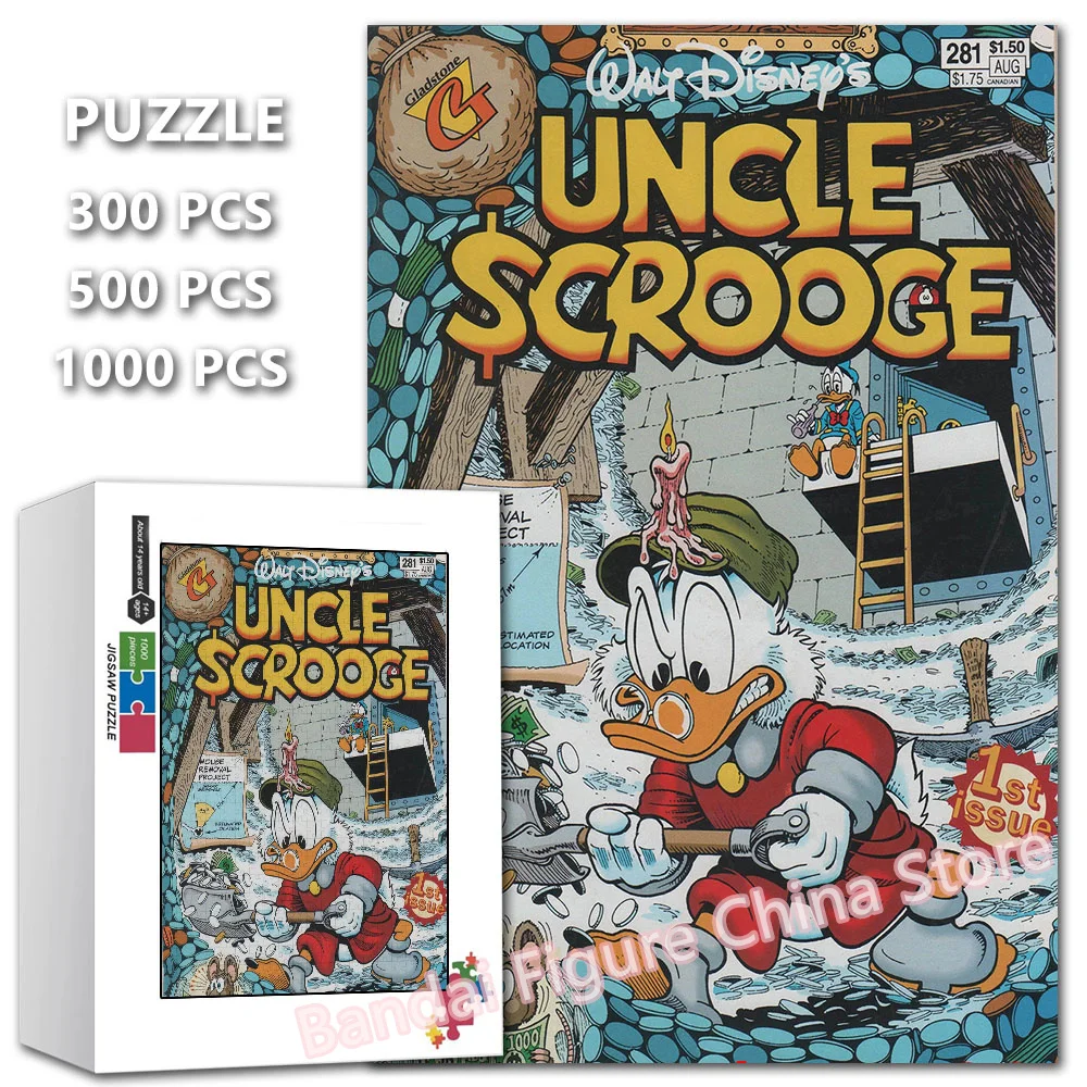 Uncle Scrooge Cartoon 35/300/500/1000 Pieces Jigsaw Puzzle Disney Uncle Duck Anime Print Puzzle for Adult Kids Game Toys Gifts