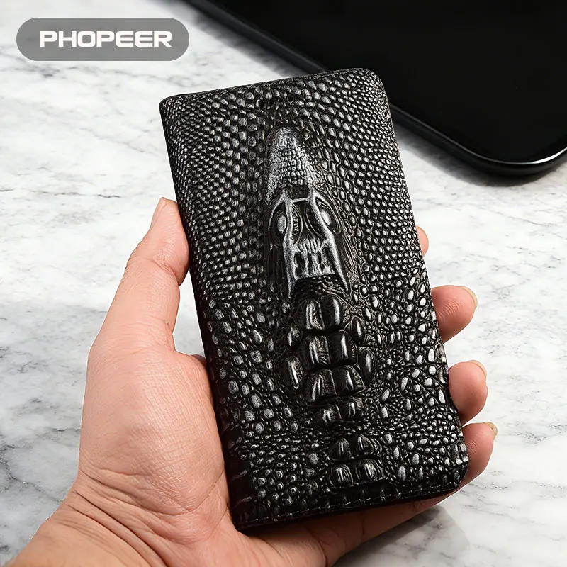 

Genuine Leather Phone Case for Huawei Honor 60 50 30 20 10 9Lite Pro Plus Retro Crocodile Pattern