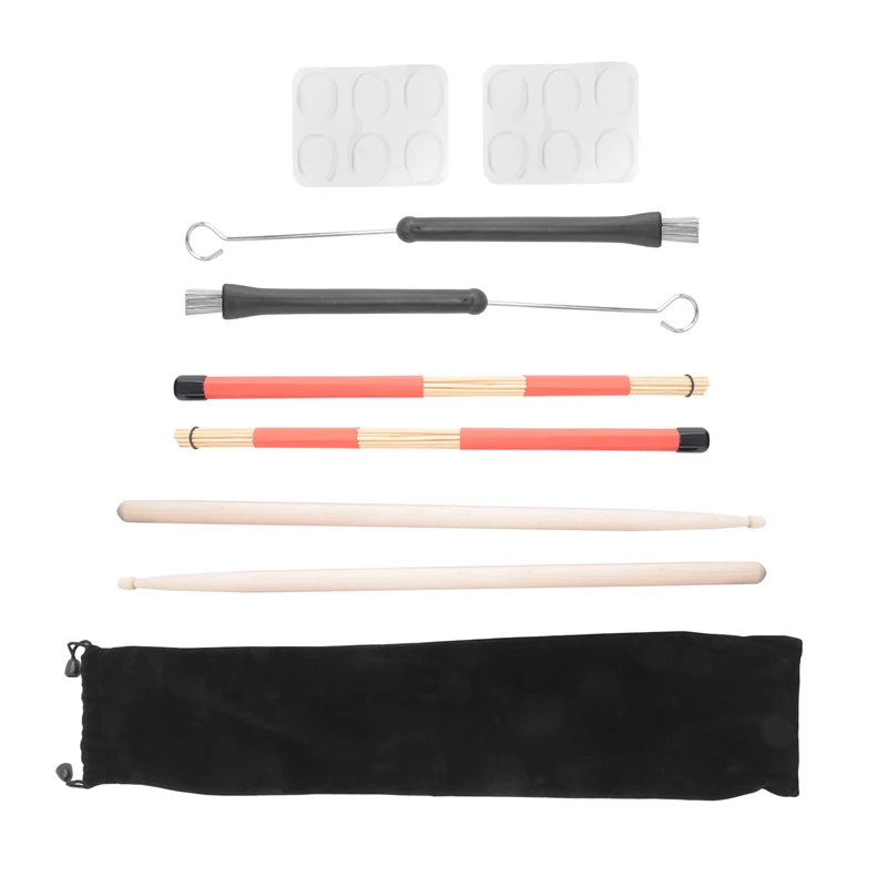 

Drum Sticks Set,5A Maple Wood Drum Sticks,Drum Rods Brushes,Retractable Drum Wire Brushes,Drum Dampeners With Bag