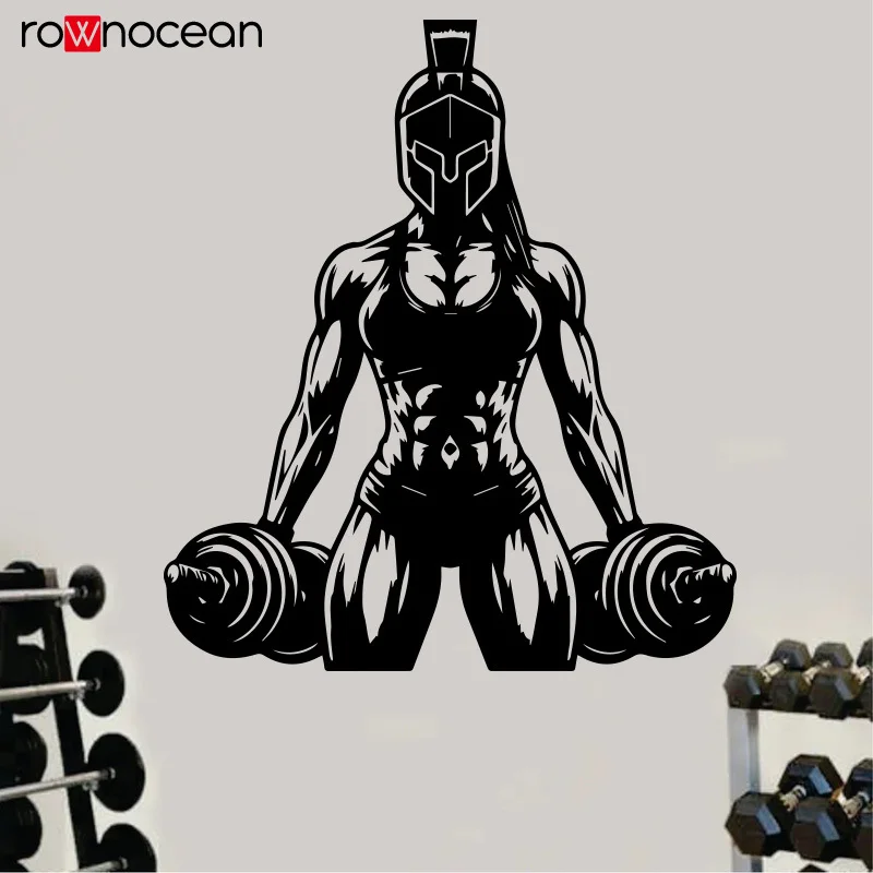 Female Spartan Warrior Bodybuilder Wall Decor Muscular Spartan Woman Dumbbell Gym Fitness Workout Room Vinyl Sticker E635