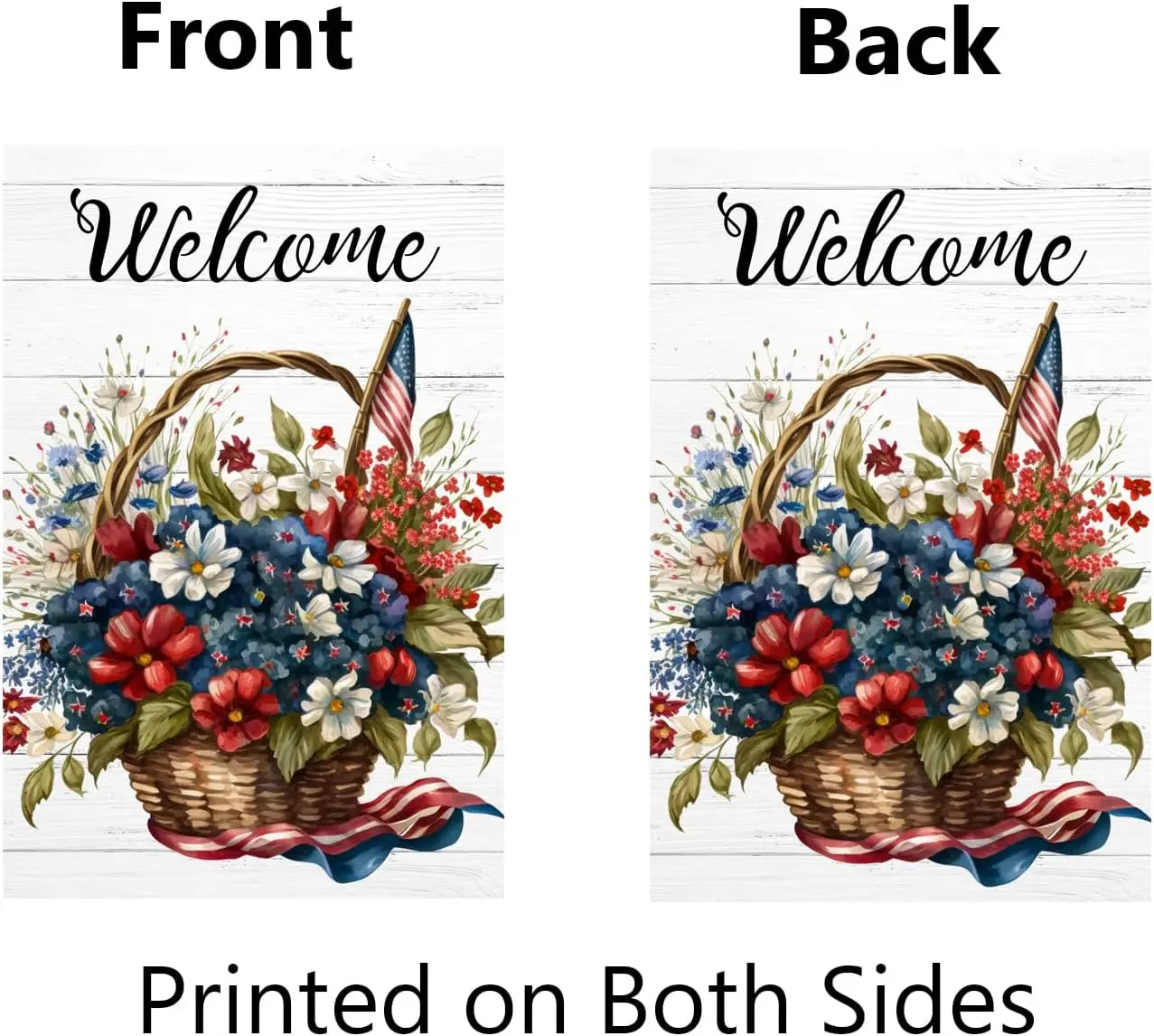 Patriotic Flower Basket Garden Flag for Outside 12x18 Double Sided Floral Welcome Yard Flag for All Seasons Spring Summer Fall W