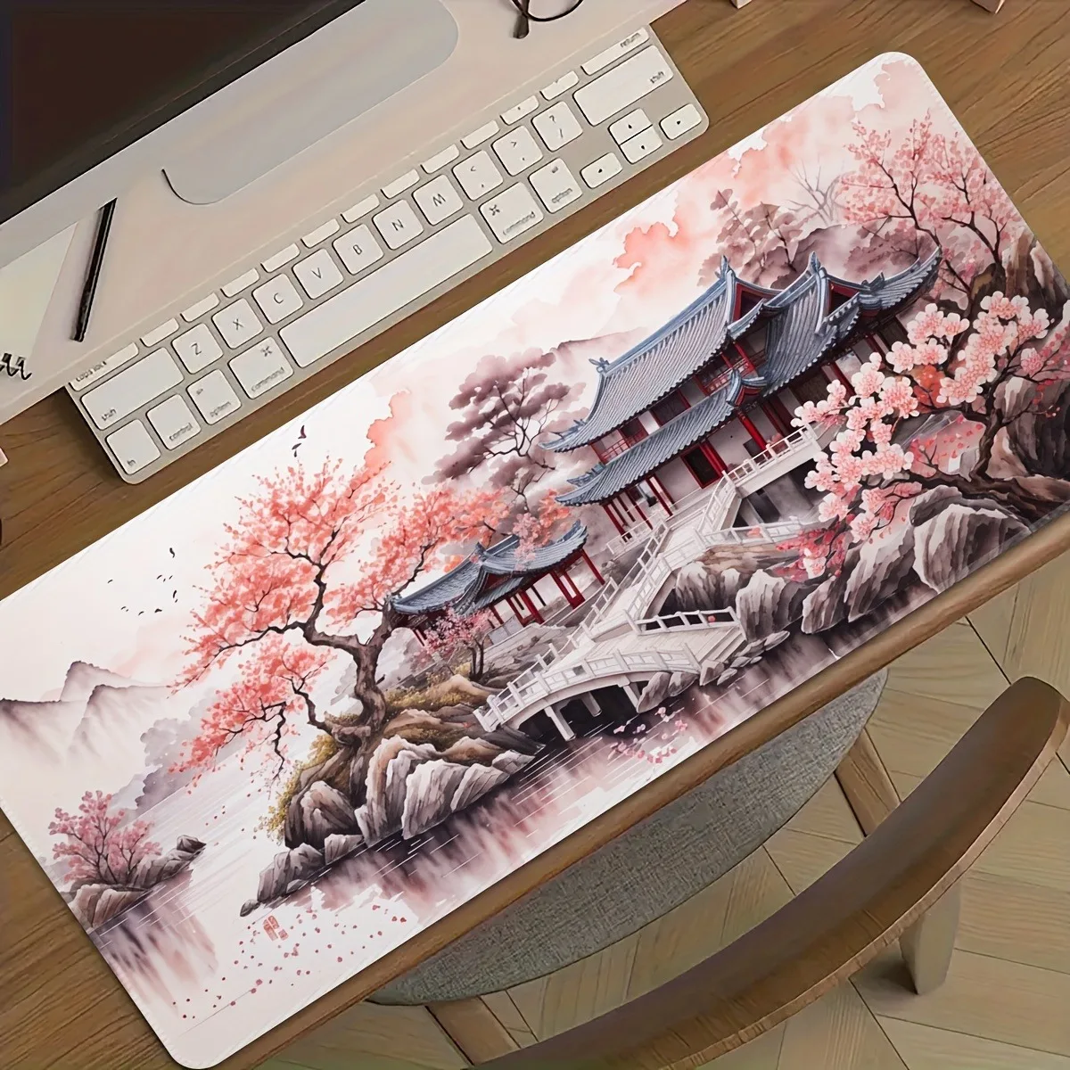 

Peach Blossom Gaming Mouse Pad Rubber Non-Slip Thick Stitched Edge Washable Desk Mat for Office Esports Decor