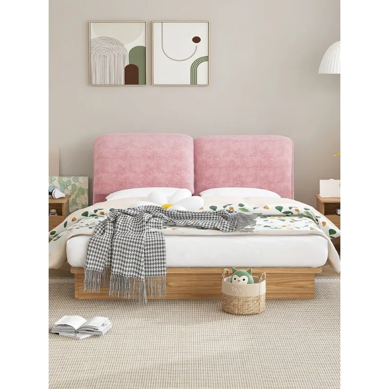 

Elephant Ear Fabric Bed Modern Simple Soft Bag Storage High Box Multifunctional Bed Solid Wood Wedding Bed