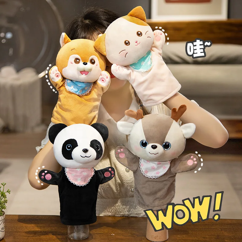 25CM Cartoon Sunshine Animal Plush Puppet Cat Rabbit Panda Sheep Finger Fairy Tale Creative Opera Plush Doll
