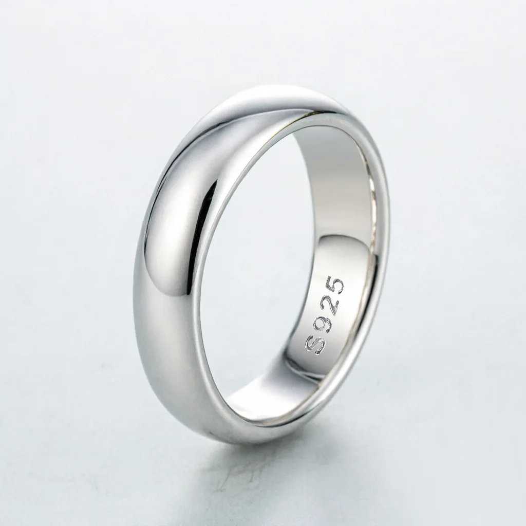 925 Sterling Silver Polished Dome Band Ring D VVS1 Moissanite Multi Tone Minimalist Couple Wedding Fine Jewelry For Men Women