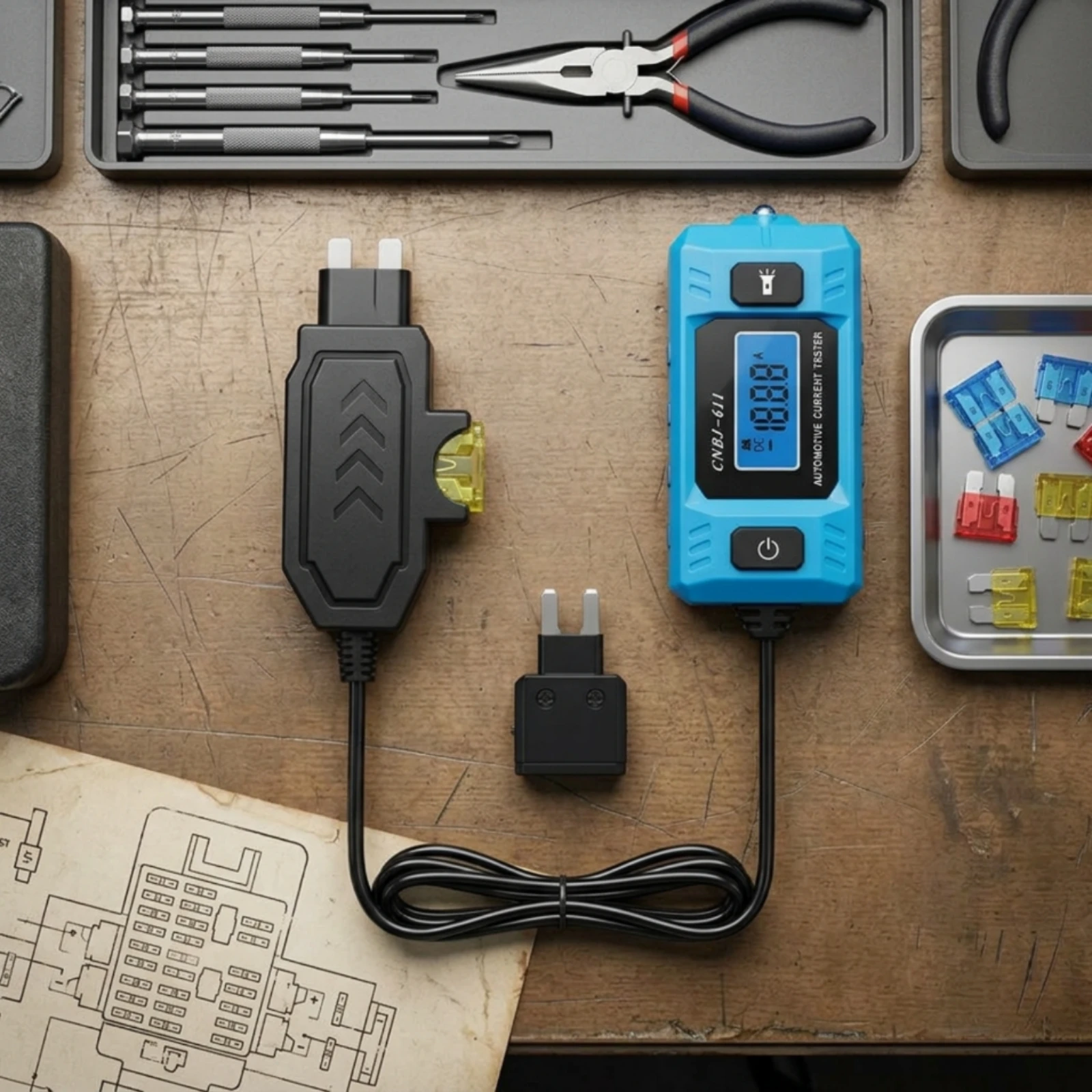 Fuse Current Tester with LCD Display Handheld Car Fuse Circuit Tester Digital High-Precision for Mechanics, Garage