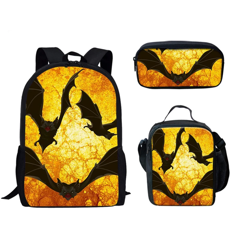 Classic Creative Funny Halloween Naughty Bat 3D Print 3pcs/Set pupil School Bags Laptop Daypack Backpack Lunch bag Pencil Case