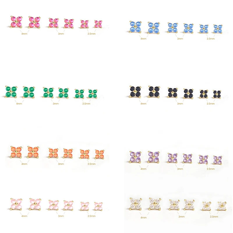 ROXI 925 Sterling Silver Crystal Flower Piercing Stud Earrings 3/4/5mm Small Cartilage Earrings Lovely Zircon Women's Earrings