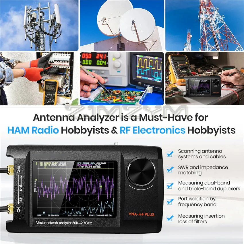 NanoVNA-H4 Antenna Analyzer 4-inch IPS MF HF VHF 50KHz 2.7GHz