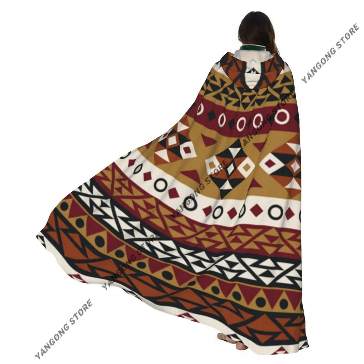 

Witch Cloak Abstract Tribal Aztec Ornament Halloween Cosplay Costume Unisex Adult Cloak Retro Ages Cape