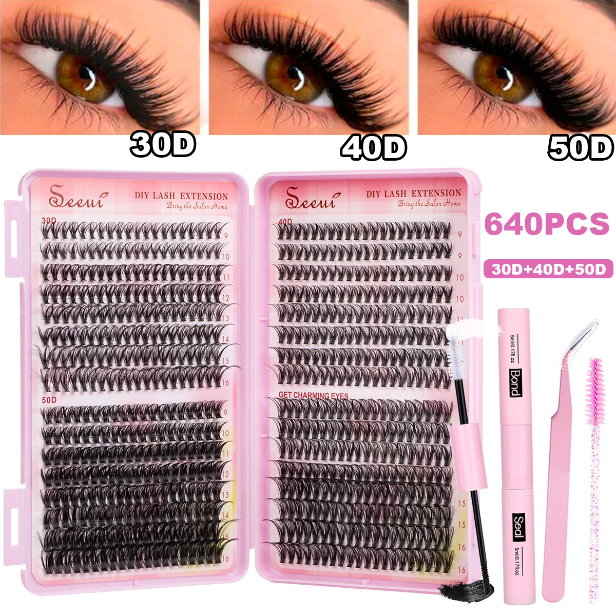 ISEEN DIY ラッシュエクステンションキット 個別まつげキット ラッシュブック付き ラッシュボンド&シール、ラッシュピンセット、ブラシ付き