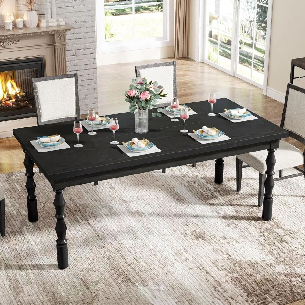 Dining Table for 4-6 People, Modern Dinner Table Kitchen & Dining Room Furniture with Carved Turned Legs