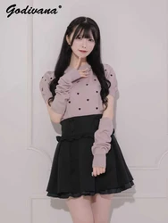 Japanische Mine Liebe Herz gedruckt abnehmbare Overs leeve schlanke Blase Ärmel Strick pullover Herbst Winter Mädchen Frauen Strickwaren