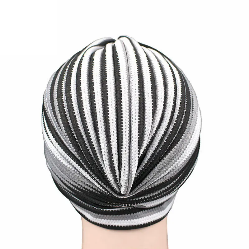 Women Knitted Striped Turban High Quality Breathable Turban Hat Headband Headwear For Chemo Hijab Hair Accessories